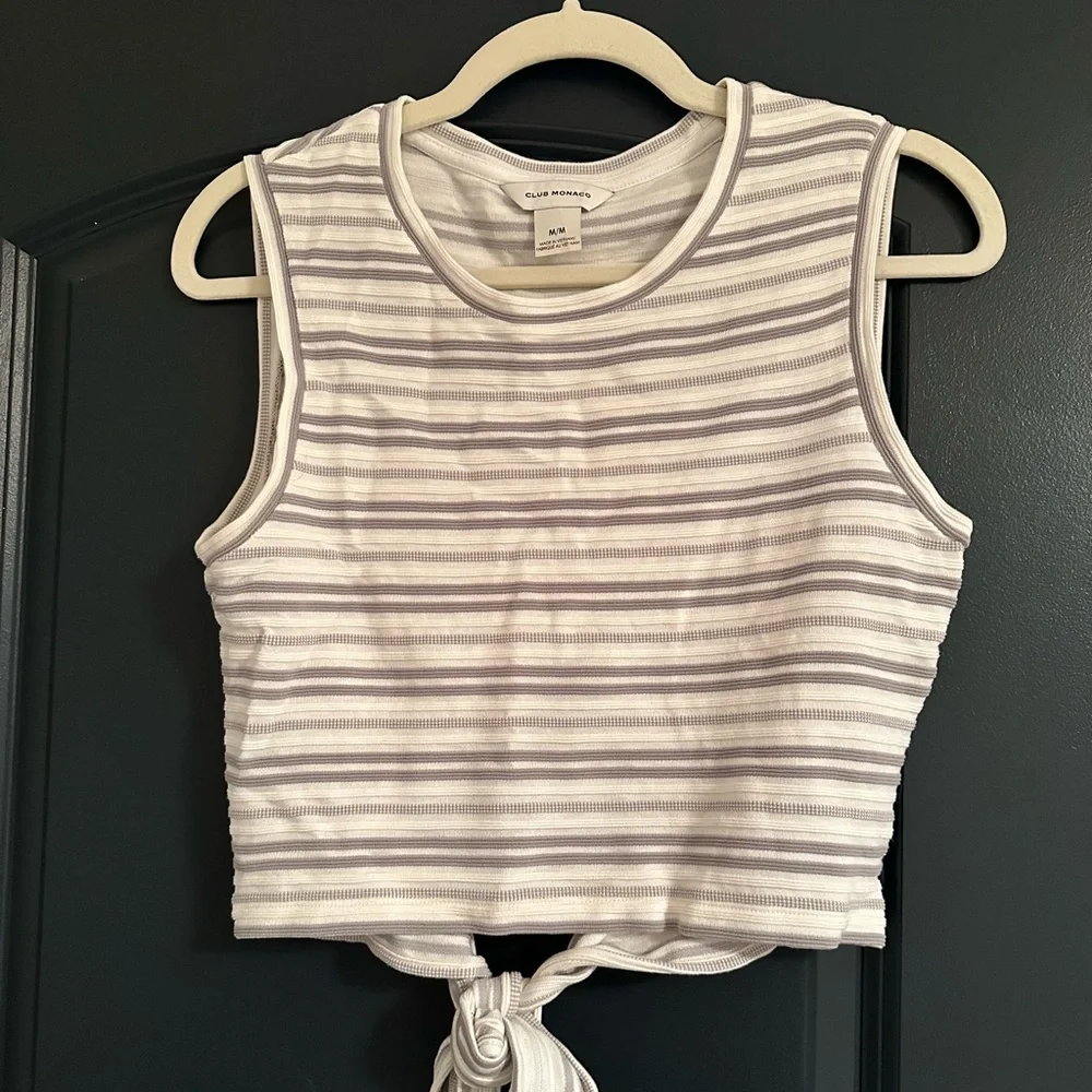 Club Monaco Gray and White Striped Top - Picture 1 of 3